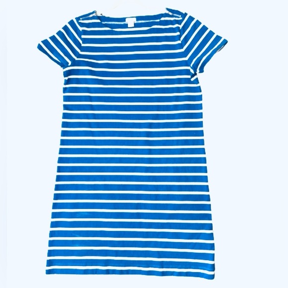 J. Crew Blue & White Striped Mini Sheath T shirt Dress Cap zipper Sleeve medium - Picture 5 of 10